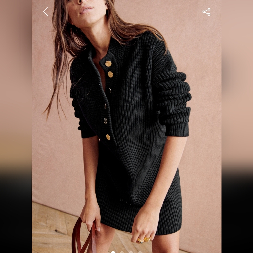 Sezane Luan Cotton/wool Black Knit Dress